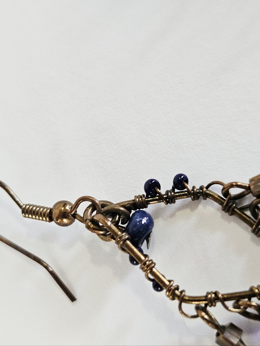 Vintage Free People Y2K Beaded Boho Bronze Dangle Fringe Chandelier Earrings - Picture 7 of 8